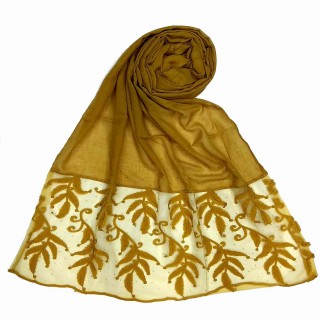 Premium Designer Leaf Cotton Stole- Yellow